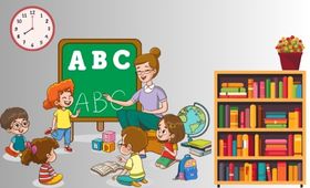  kids and teacher in a classroom
